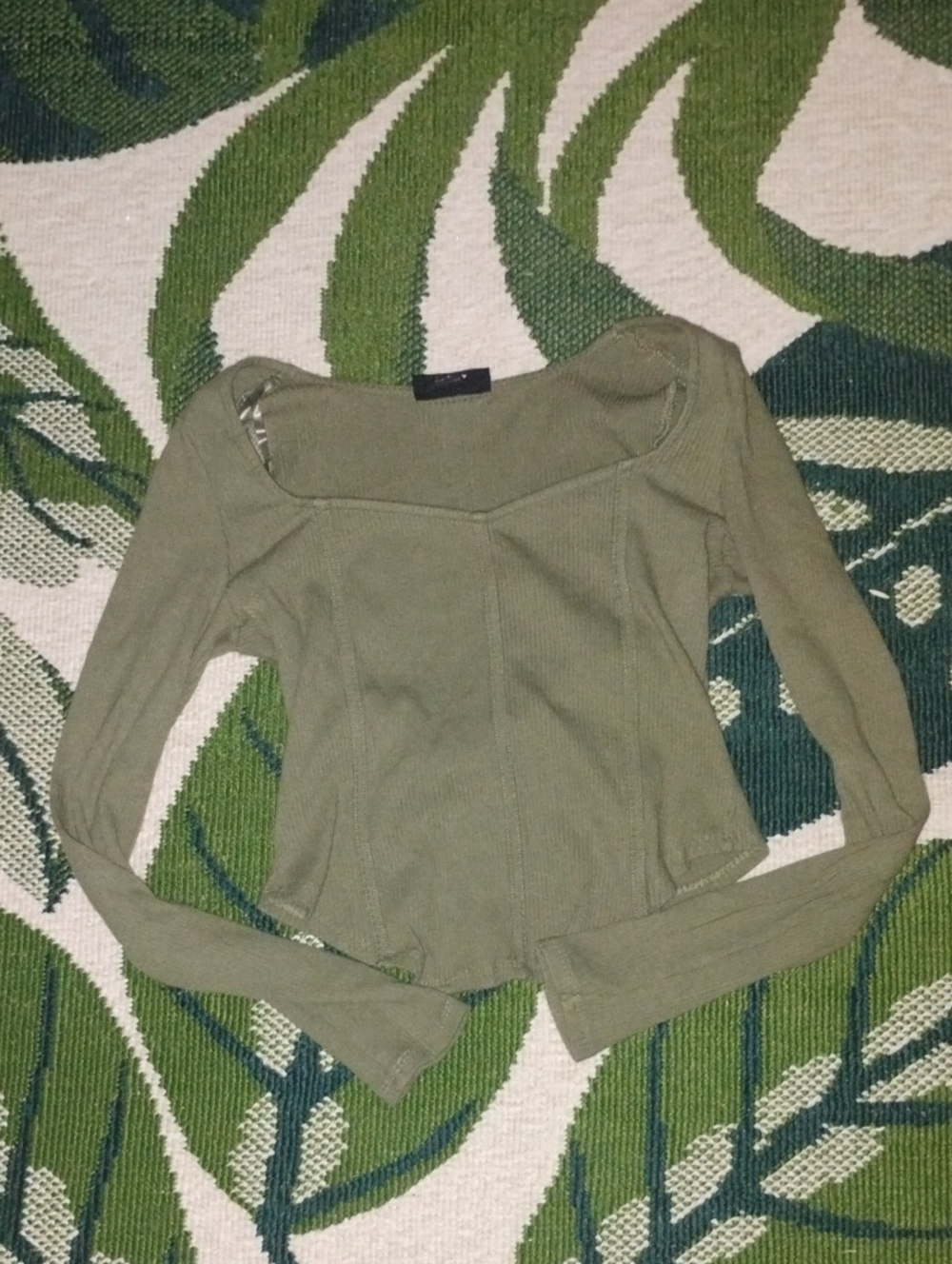 Olive Green Long Sleeve Ribbed Top
